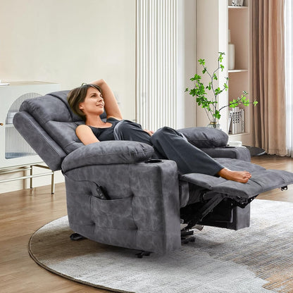 YODOLLA Wide Armrests Electric Recliner Nursery Chair, Faux Leather, Gray Blue