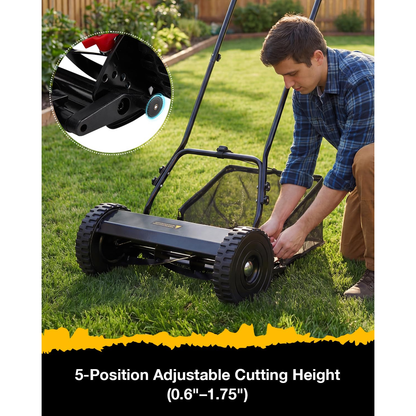 YODOLLA 16-Inch Manual Lawn Mower, 5 Blades Push Reel Lawn Mower