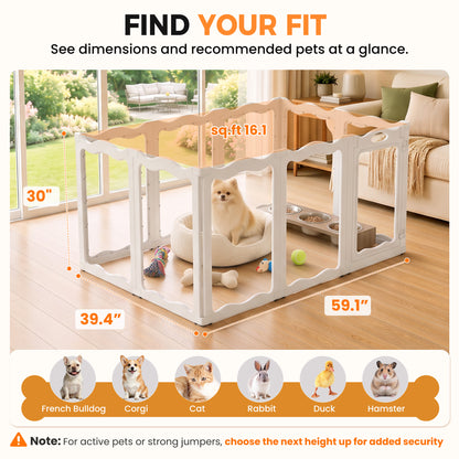 YODOLLA Clear Acrylic Dog Playpen Indoor, 30" H, 10 Panels, White
