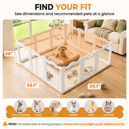 YODOLLA Clear Acrylic Dog Playpen Indoor, 24" H, 12 Panels, White