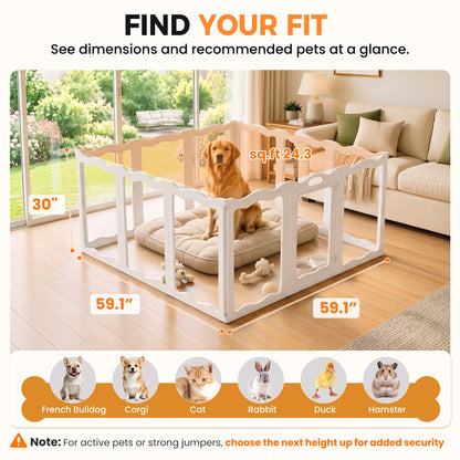 YODOLLA Clear Acrylic Dog Playpen Indoor, 30" H, 12 Panels, White
