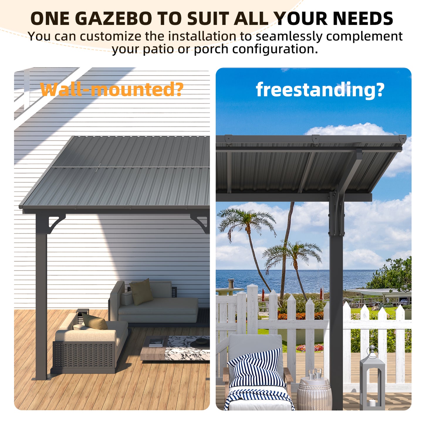 YODOLLA 12'x10' Freestanding Gazebo Outdoor Lean to Hardtop Metal Carport