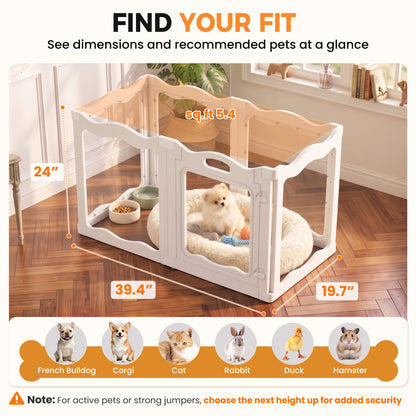 YODOLLA Pet Clear Acrylic Dog Playpen Indoor w/Door, 24" H, 6 Panels, White