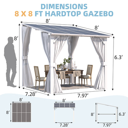 YODOLLA 8'x8' Outdoor Lean to Gazebo Pergola with Curtain and Netting for Patio, White