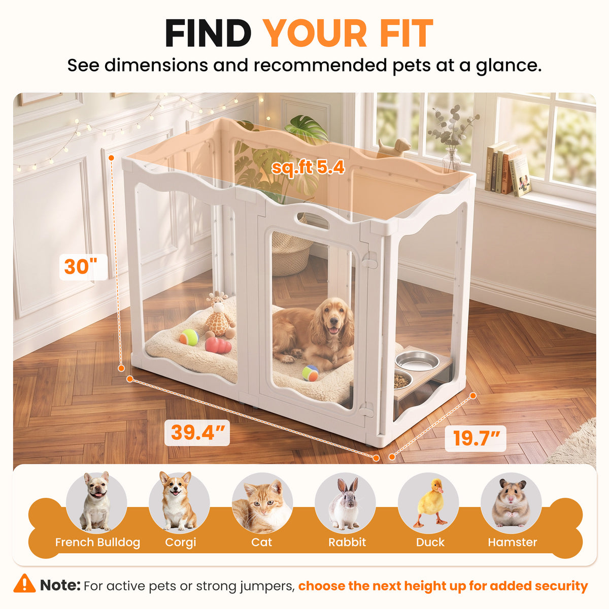YODOLLA Clear Acrylic Dog Playpen Indoor, 30" H, 6 Panels, White