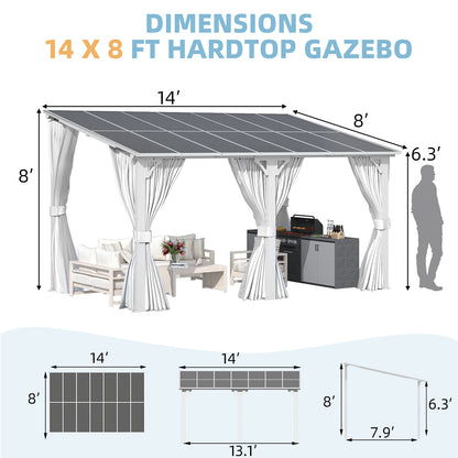 YODOLLA 14'x8' Outdoor Lean to Gazebo Pergola with Curtain and Netting for Patio, White