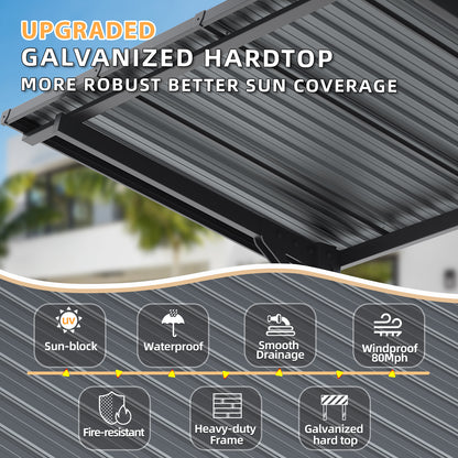 YODOLLA 10x8 Outdoor Pergola Hardtop Gazebo with Curtains and Netting for Patio