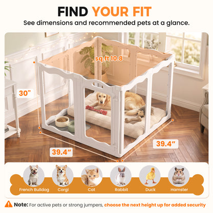 YODOLLA Clear Acrylic Dog Playpen Indoor, 30" H, 8 Panels, White