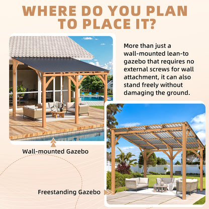 YODOLLA 10' x 10' Outdoor Wood Ceder Gazebo Lean to Hardtop Pergolas