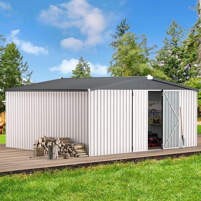 YODOLLA 14x12 Metal Storage Shed Outdoor Shed, White