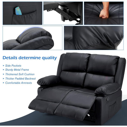 YODOLLA 2 Seat Loveseat Recliner with Heat&Massage Function, Faux Leather