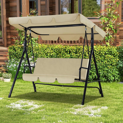 YODOLLA 3-Seat Outdoor Patio Swing with Canopy, Beige