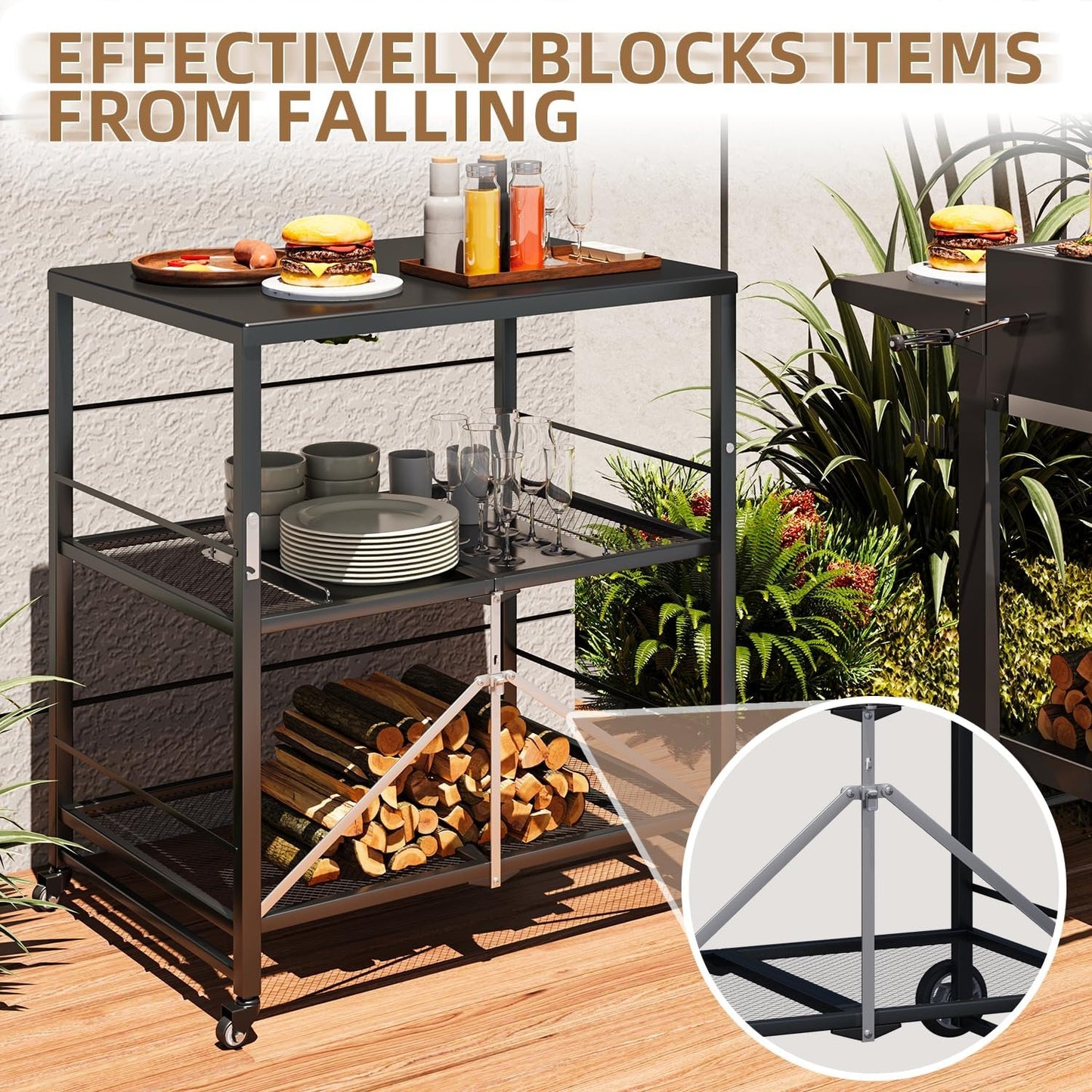 YODOLLA Stainless Pizza Oven Table with 2 Lock Casters, Black