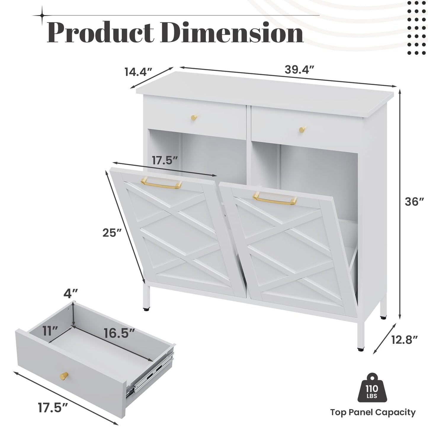 YODOLLA Double Tilt Out Trash Can Cabinet with 2 Drawers