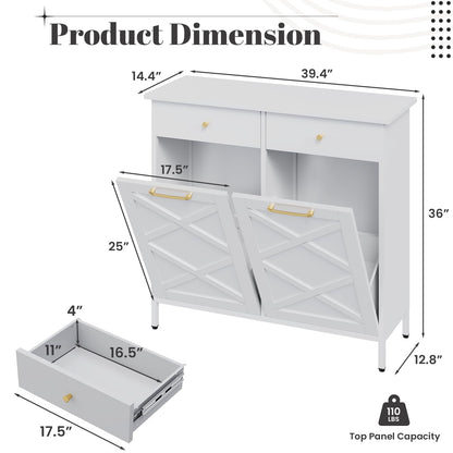 YODOLLA Double Tilt Out Trash Can Cabinet with 2 Drawers