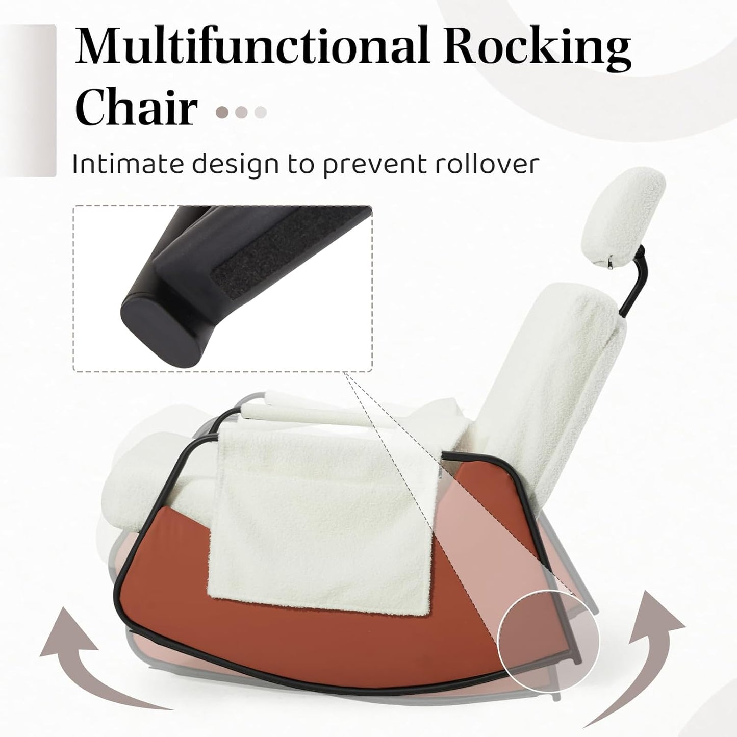 YODOLLA Retractable Gliding Rocking Chair, White Teddy Velvet Farbic