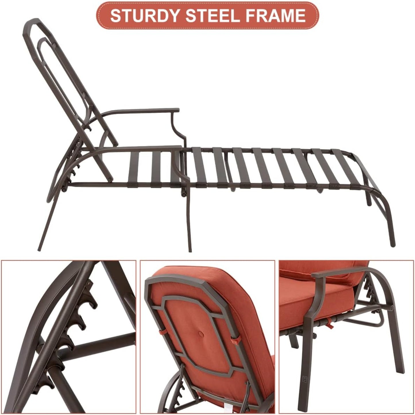 YODOLLA Adjustable Outdoor Chaise Lounge, Orange