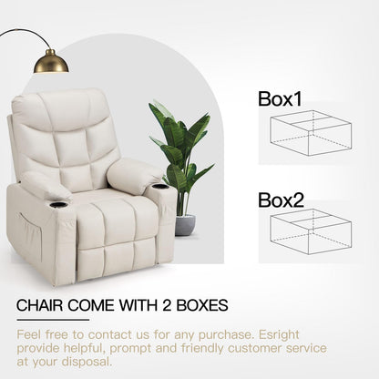 YODOLLA Massage Power Lift Recliner for Elderly, Faux Leather, Cream White