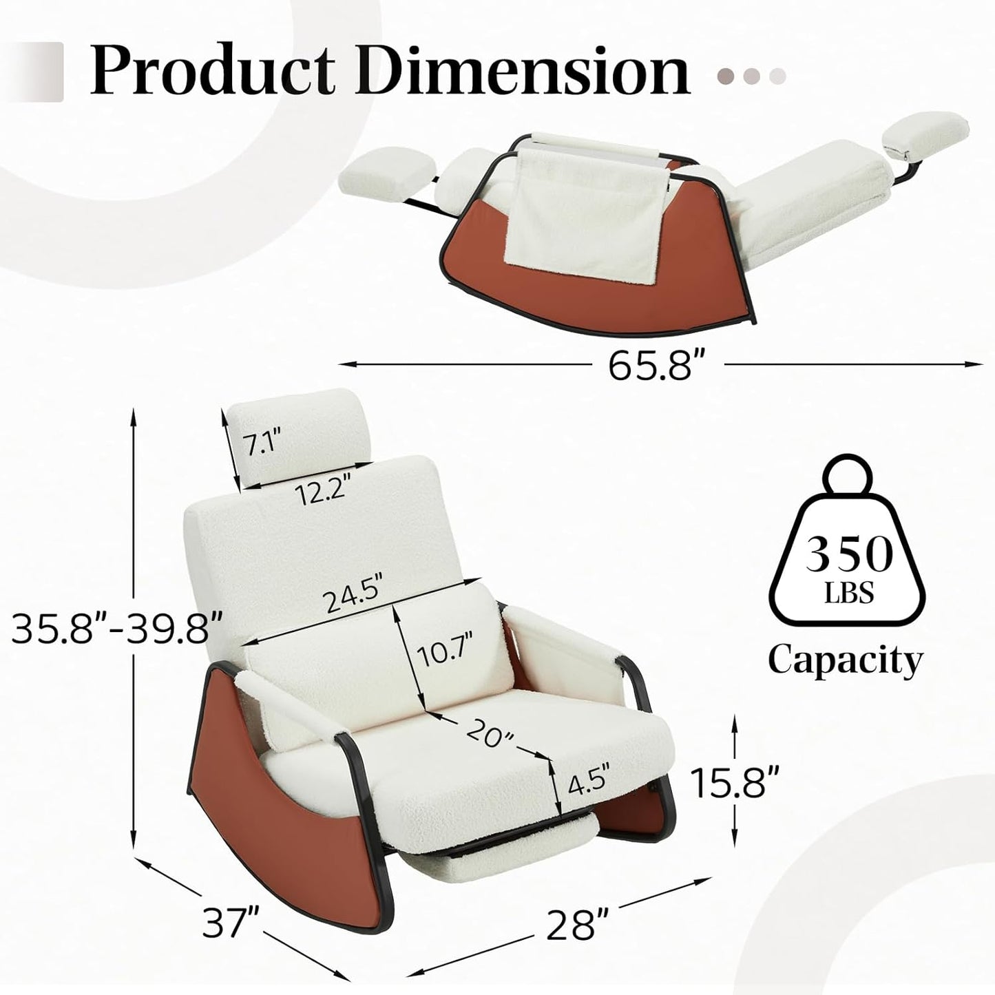 YODOLLA Retractable Gliding Rocking Chair, White Teddy Velvet Farbic