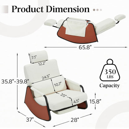 YODOLLA Retractable Gliding Rocking Chair, White Teddy Velvet Farbic