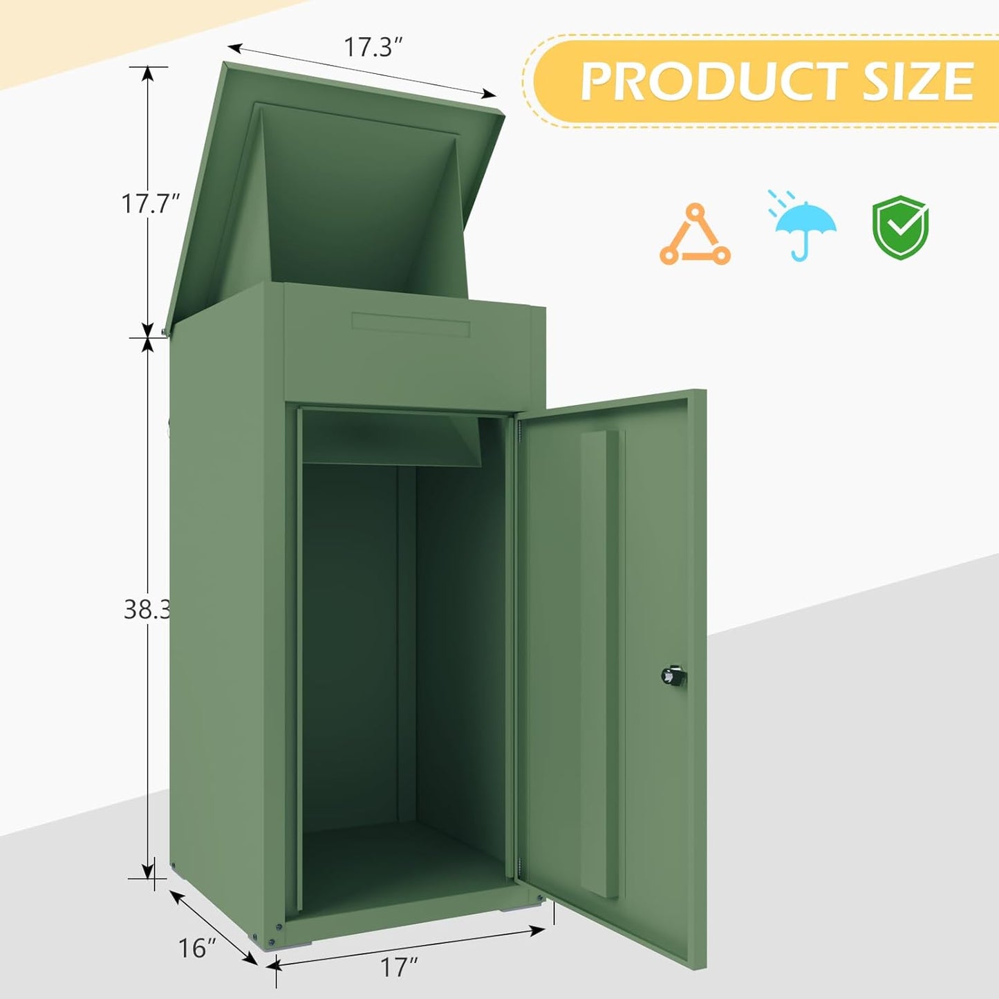 YODOLLA Lockable Anti-Theft Parcel Drop Box With Mailbox For Porch Fence Curbside, Green