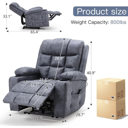 YODOLLA Wide Armrests Electric Recliner Nursery Chair, Faux Leather, Gray Blue