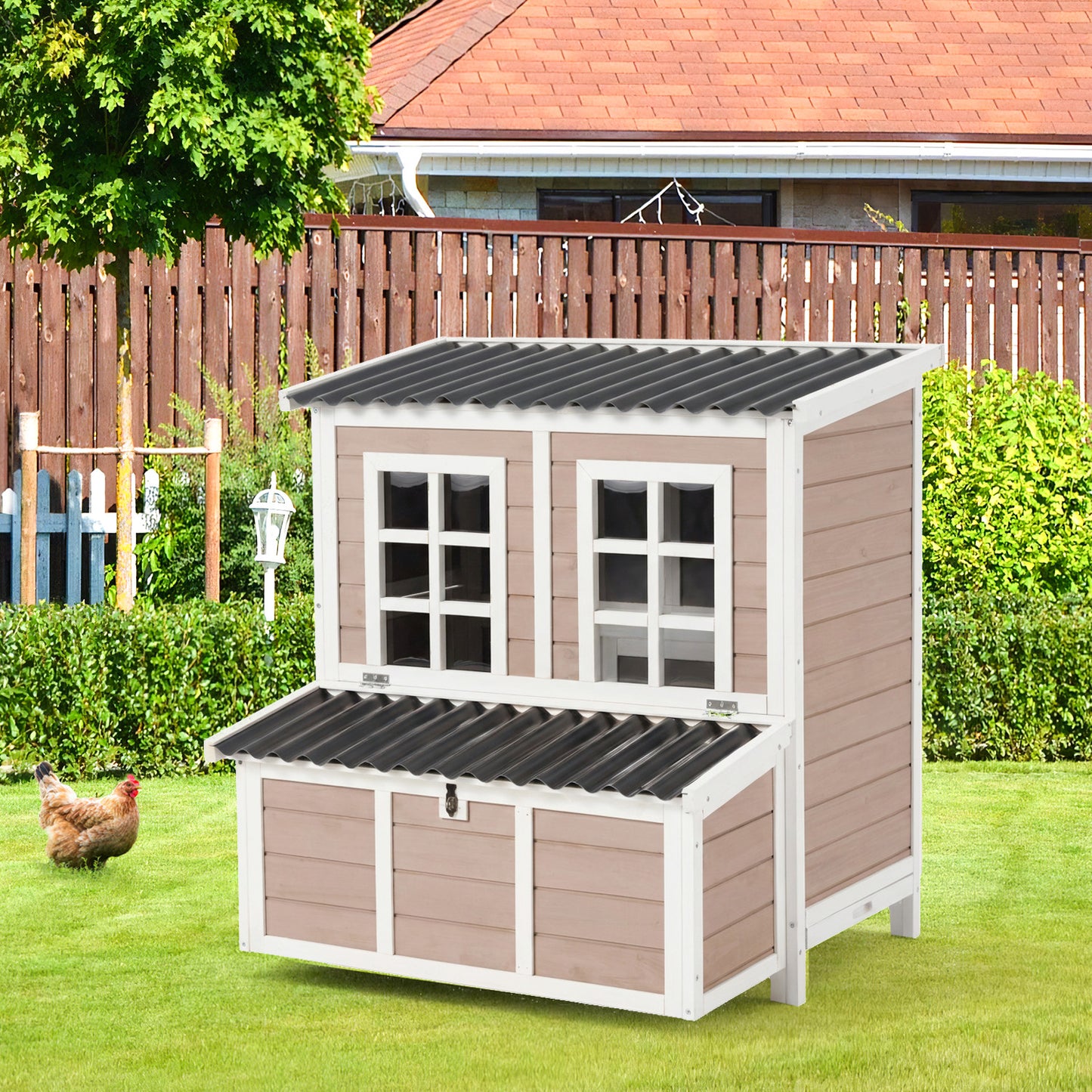 YODOLLA Chicken Coop, 40" Large Wooden Chicken Hutch with 3 Lockable Nesting Boxes