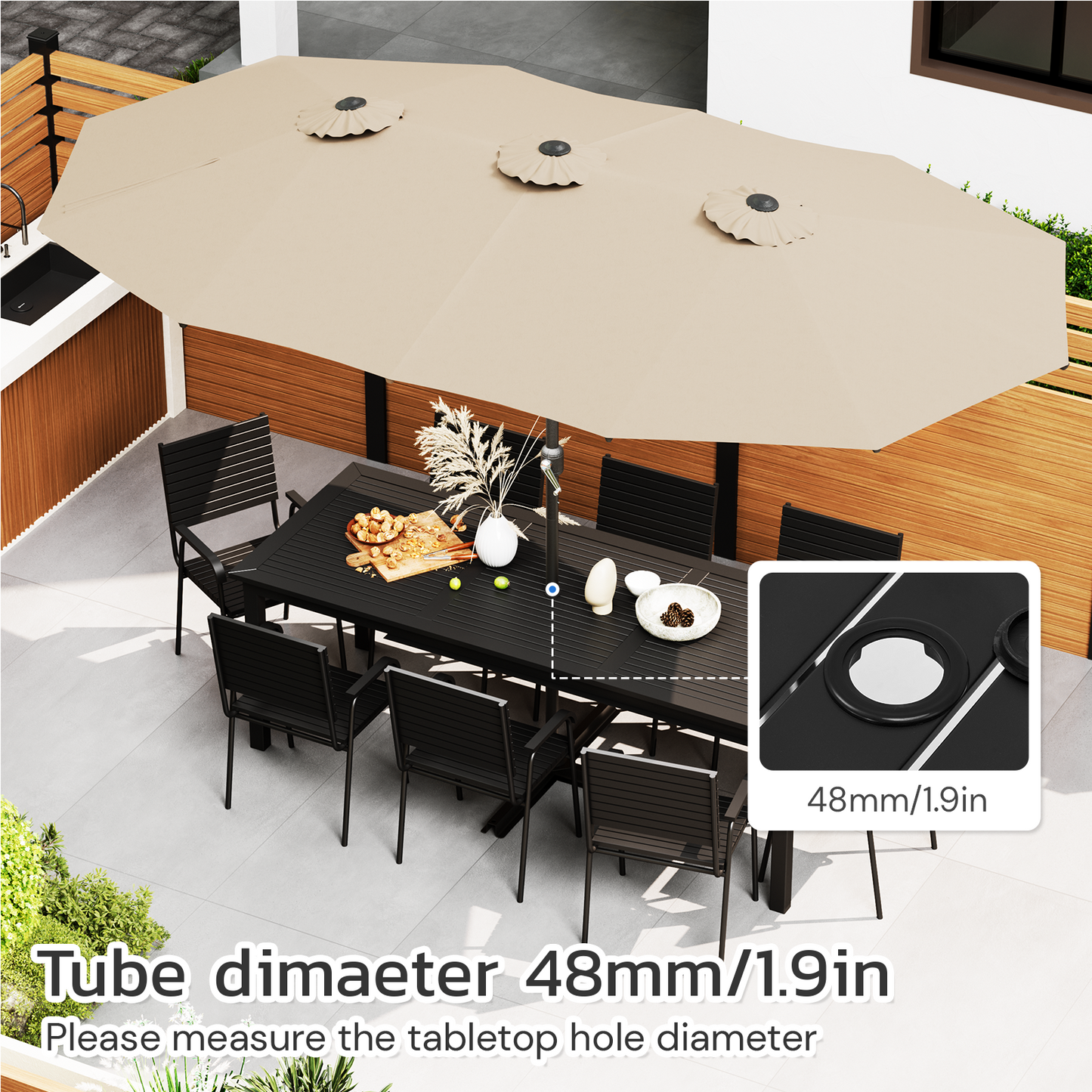YODOLLA 15x9ft Double-Sided Patio Umbrella, Beige