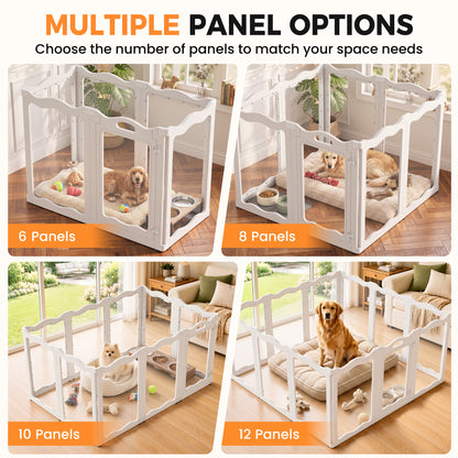 YODOLLA Clear Acrylic Dog Playpen Indoor, 30" H, 10 Panels, White