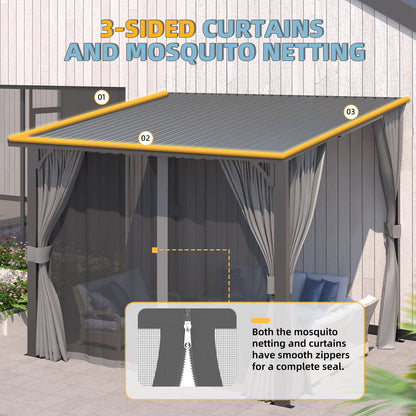 YODOLLA 10x8 Outdoor Pergola Hardtop Gazebo with Curtains and Netting for Patio
