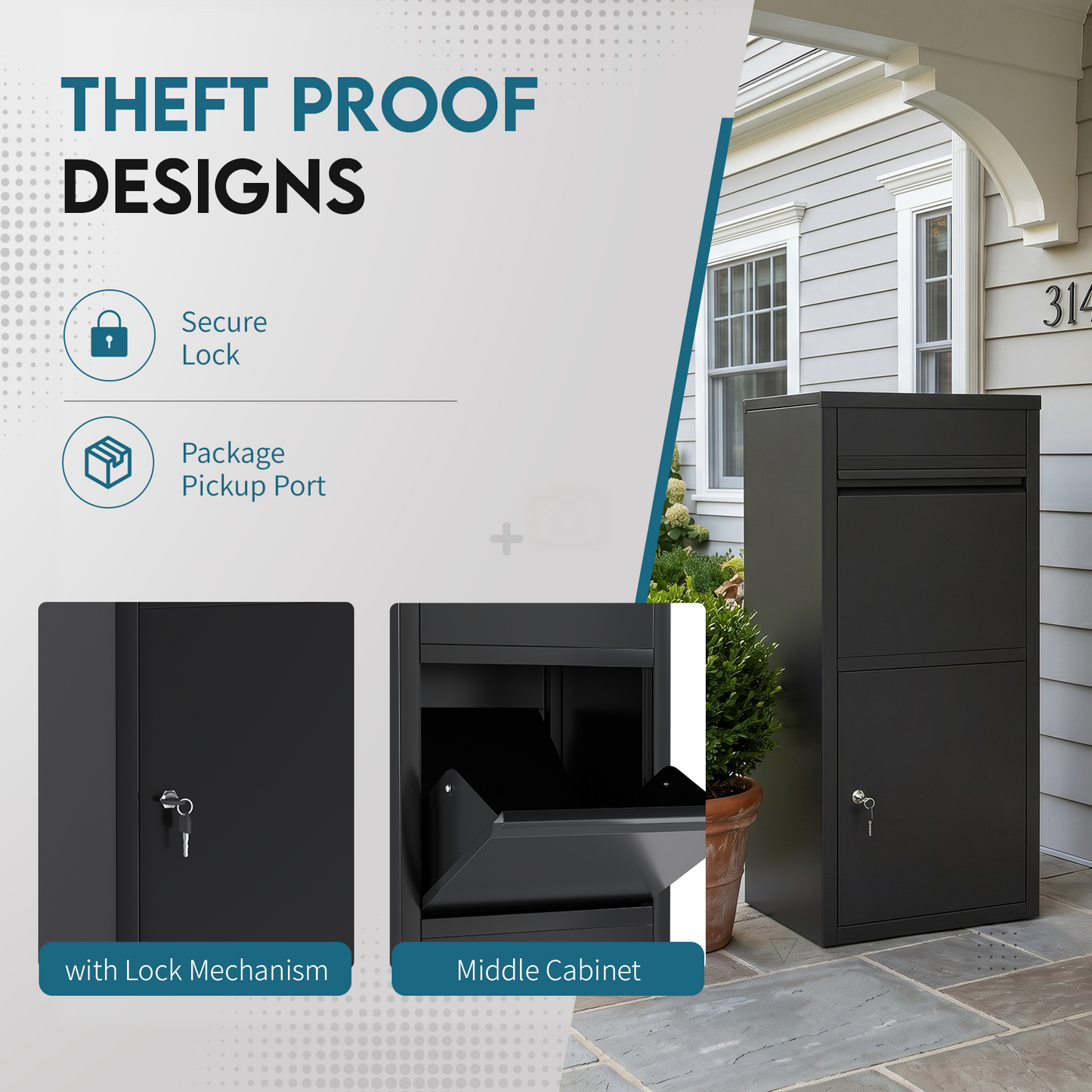 YODOLLA Package Delivery Box for Outside Anti-Theft Parcel Drop Box with Lock, Black