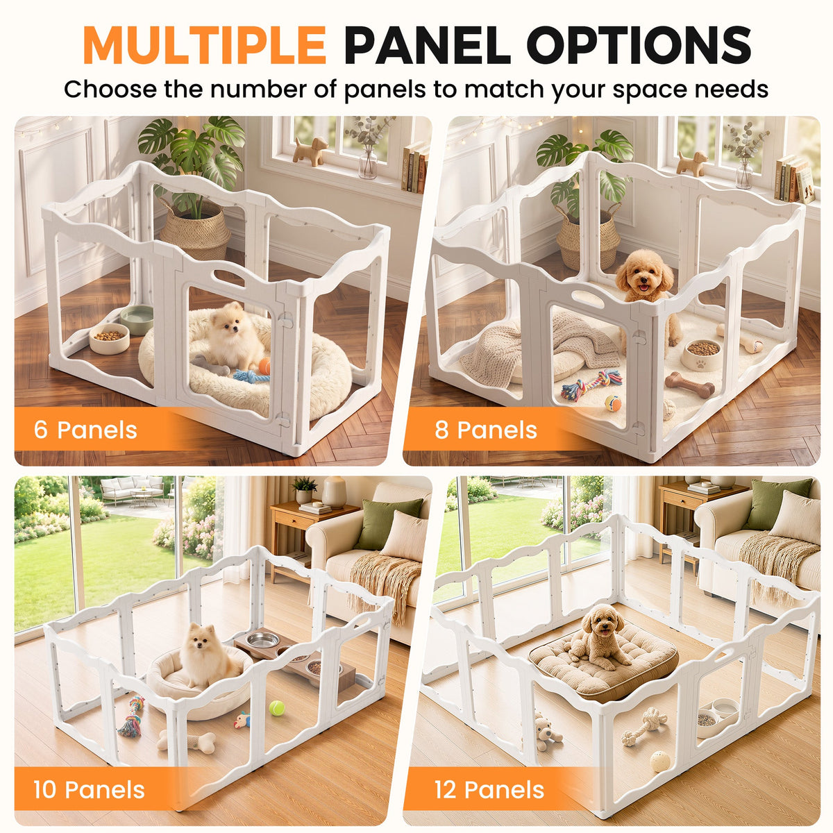 YODOLLA Pet Clear Acrylic Dog Playpen Indoor w/Door, 24" H, 6 Panels, White