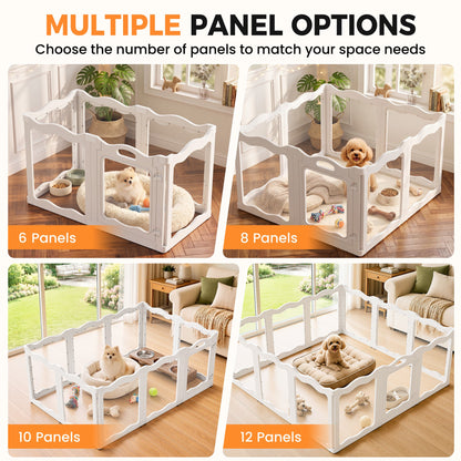 YODOLLA Pet Clear Acrylic Dog Playpen Indoor w/Door, 24" H, 6 Panels, White