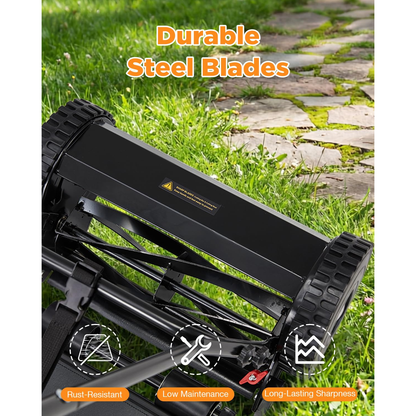YODOLLA 18-Inch Manual Lawn Mower, 5 Blades Push Reel Lawn Mower