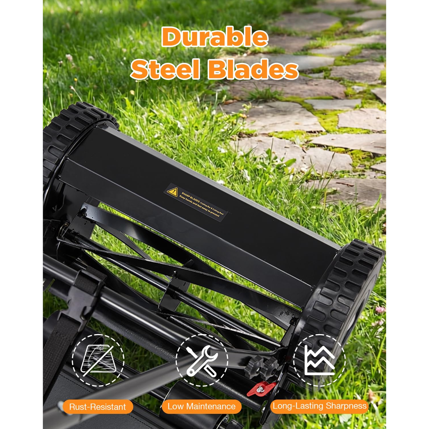 YODOLLA 16-Inch Manual Lawn Mower, 5 Blades Push Reel Lawn Mower