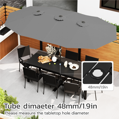 YODOLLA 15x9ft Double-Sided Patio Umbrella, Dark Grey