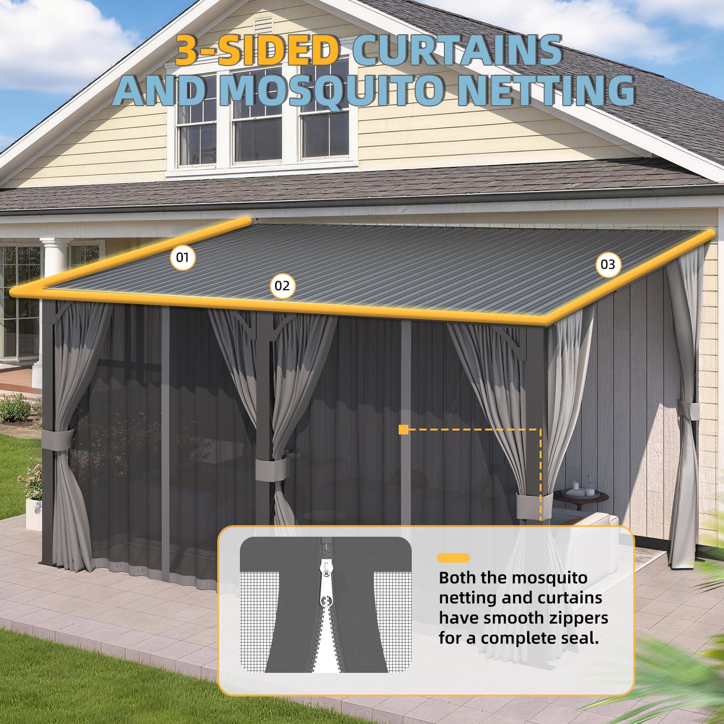 YODOLLA 14'x10' Outdoor Hardtop Gazebo Pergola with Curtains and Netting for Patio