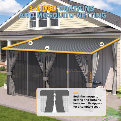 YODOLLA 14'x10' Outdoor Hardtop Gazebo Pergola with Curtains and Netting for Patio