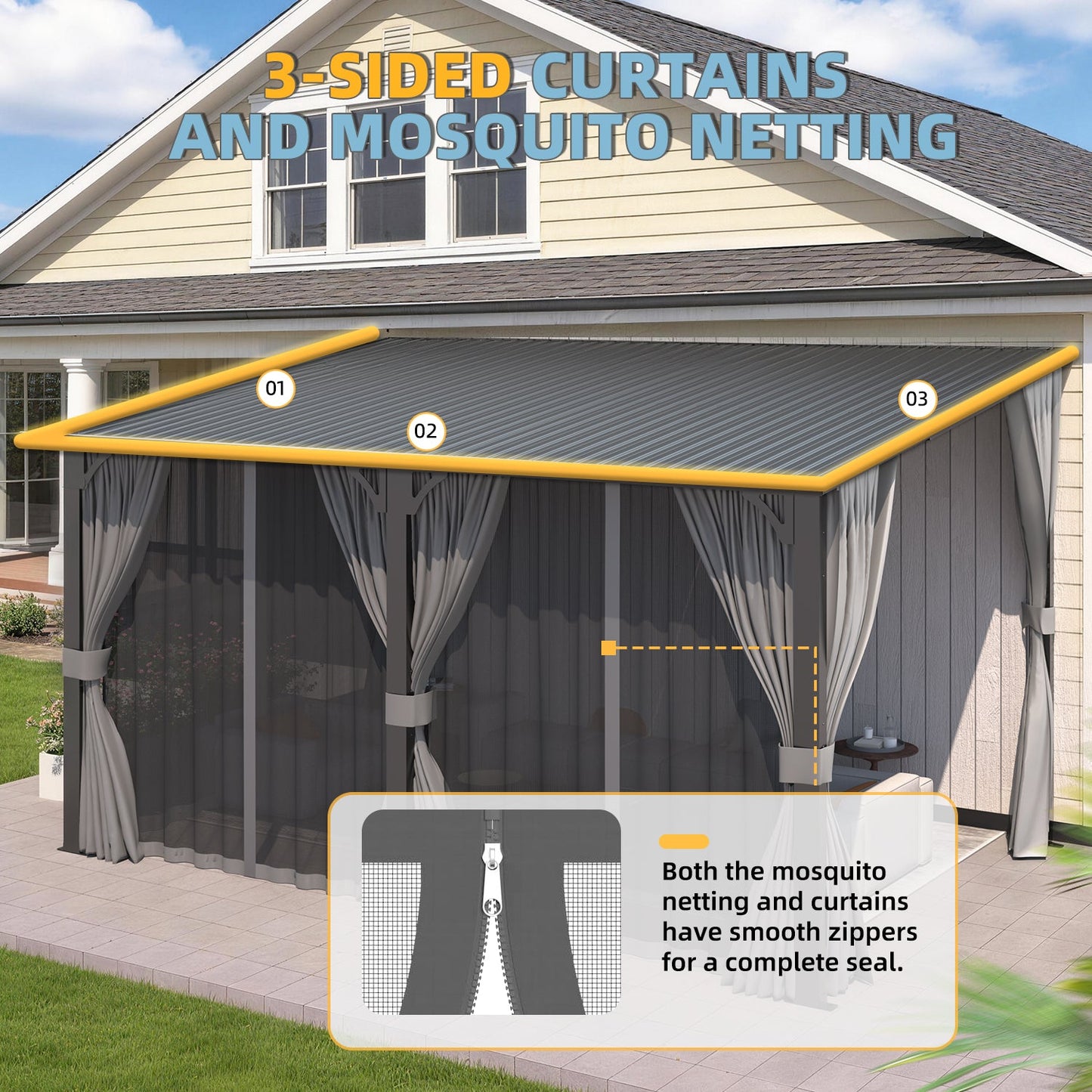 YODOLLA 20'x12' Gazebo Outdoor Hardtop Pergola with Curtain and Netting