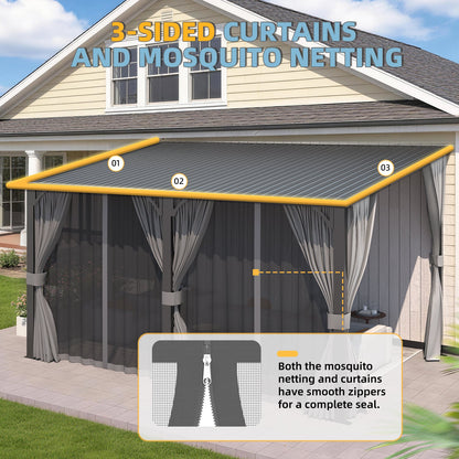 YODOLLA 20'x12' Gazebo Outdoor Hardtop Pergola with Curtain and Netting
