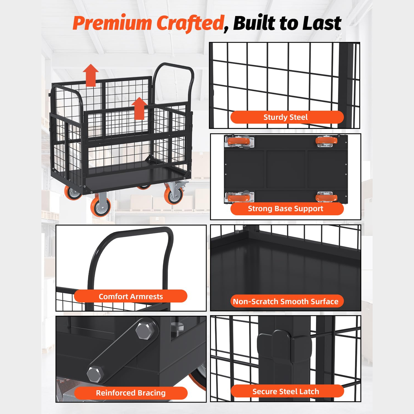 YODOLLA 6-in-1 Foldable Platform Truck Cart with Cage and Swivel Wheels
