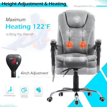 YODOLLA Heated Executive Office Chair with Massage, Fabric Grey