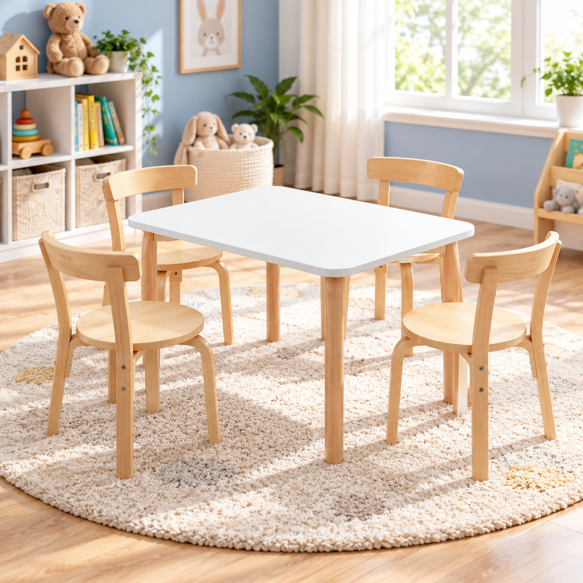 YODOLLA Kids Table and Chair Set, Wooden Toddler Table with 4 Chairs