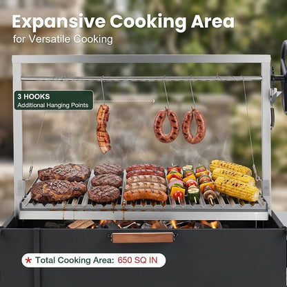 YODOLLA BBQ Grill, Wood & Charcoal Grill with Adjustable Cranking System