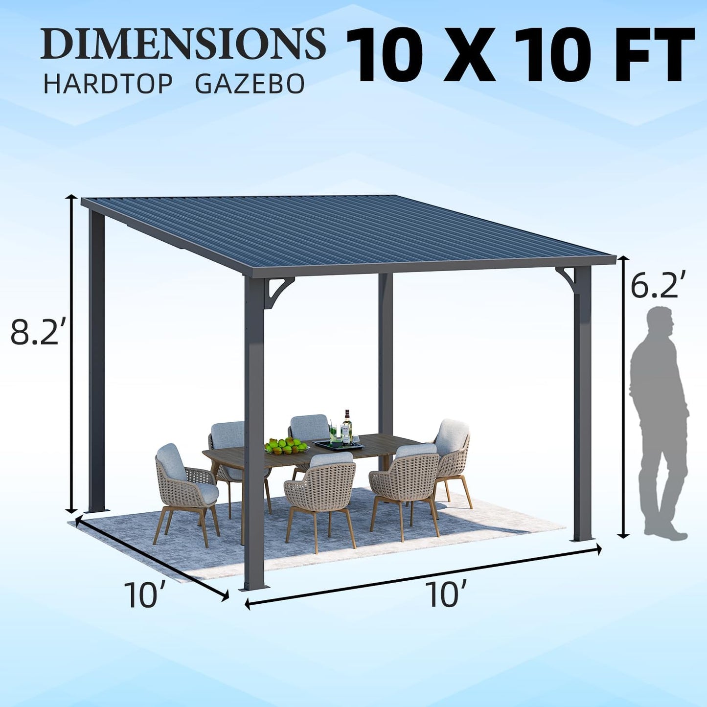 YODOLLA 10' x 10' Outdoor Pergola Hardtop Gazebo, Dark Grey