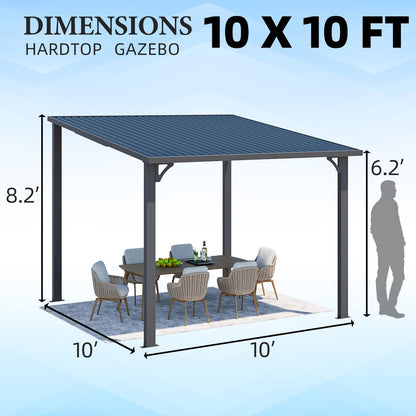 YODOLLA 10' x 10' Outdoor Pergola Hardtop Gazebo, Dark Grey
