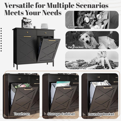 YODOLLA Double Tilt Out Trash Can Cabinet with 2 Drawers