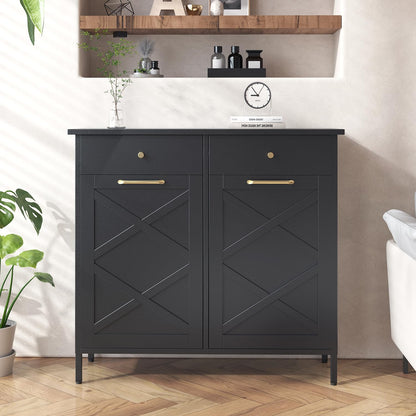 YODOLLA Double Tilt Out Trash Can Cabinet with 2 Drawers