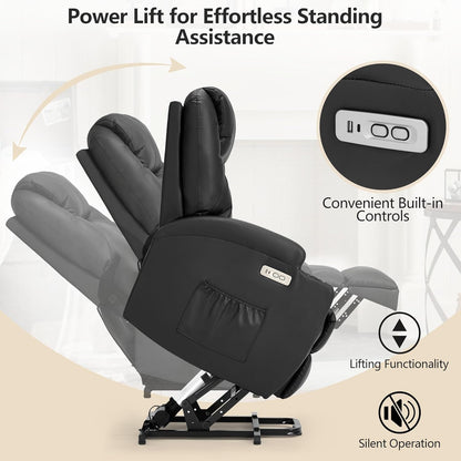YODOLLA Power Lift Recliner Chair for Elderly with Side Pockets, PU Leather, Black