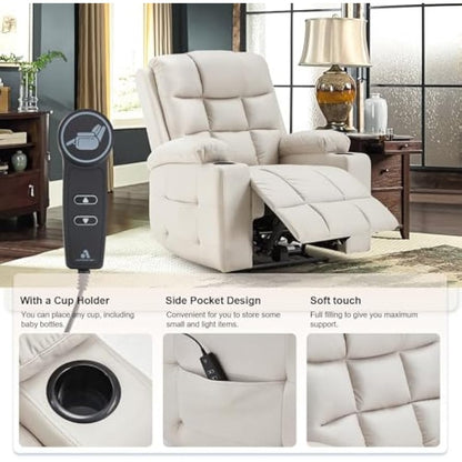 YODOLLA Wide Armrests Electric Recliner Nursery Chair, Faux Leather Beige